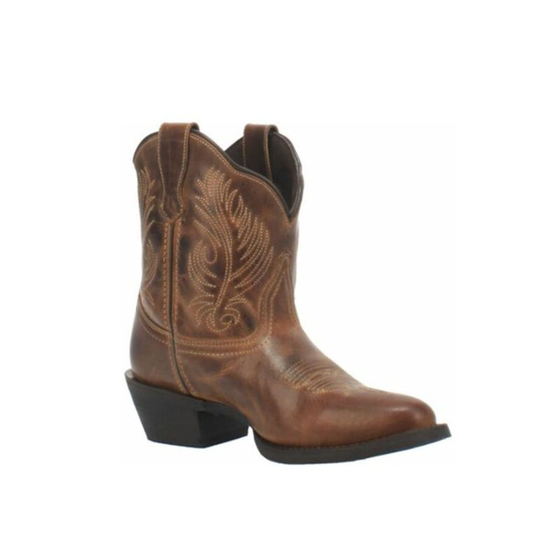 LAREDO - WOMEN'S BROWN SHORTIE WESTERN BOOTIES - ROUND TOE-BROWN