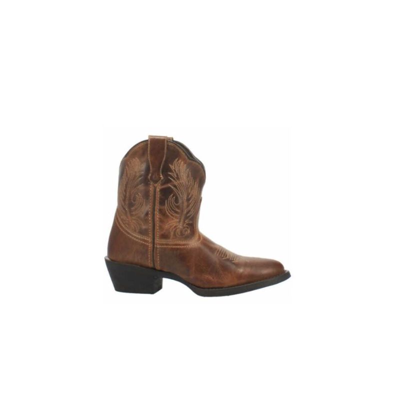 LAREDO - WOMEN'S BROWN SHORTIE WESTERN BOOTIES - ROUND TOE-BROWN