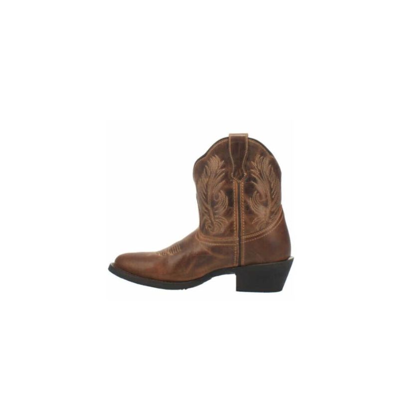 LAREDO - WOMEN'S BROWN SHORTIE WESTERN BOOTIES - ROUND TOE-BROWN