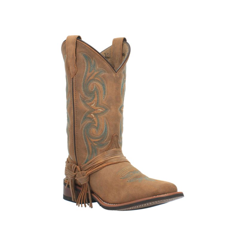 LAREDO - WOMEN'S TAN TURQUOISE STITCHING WESTERN BOOTS - SQUARE