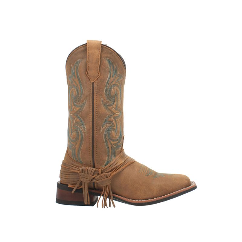 LAREDO - WOMEN'S TAN TURQUOISE STITCHING WESTERN BOOTS - SQUARE