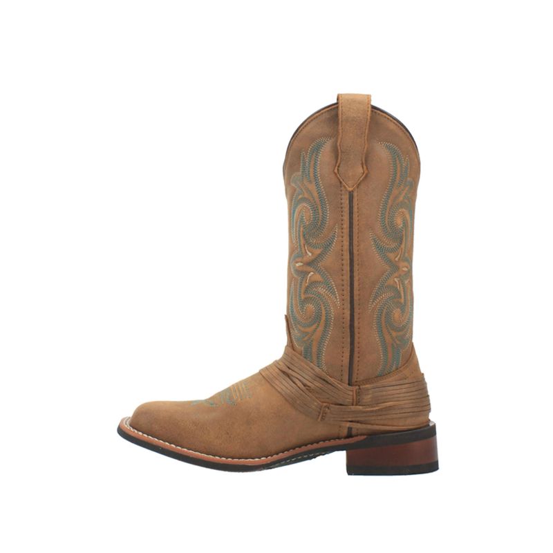 LAREDO - WOMEN'S TAN TURQUOISE STITCHING WESTERN BOOTS - SQUARE