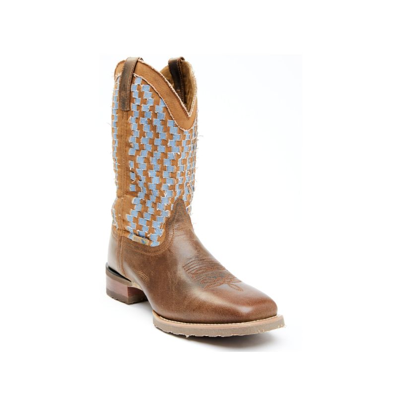 LAREDO - MEN'S NED WOVEN WESTERN BOOTS - BROAD SQUARE TOE-BROWN - Click Image to Close